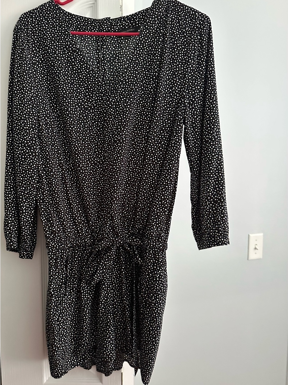 Banana Republic Black Dress with White Polka Dots, Long Sleeve